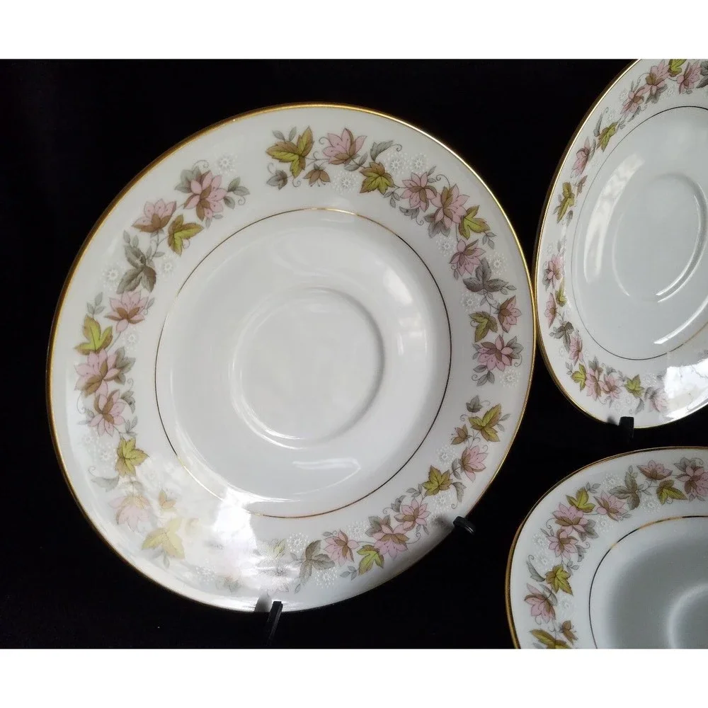 VTG Acsons Diamond China Limoges Japan 3 Saucers Lot, Autumn Leaves Gold Trim